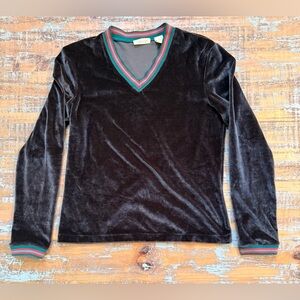 The Limited brown velour v-neck pullover with green and red trim
